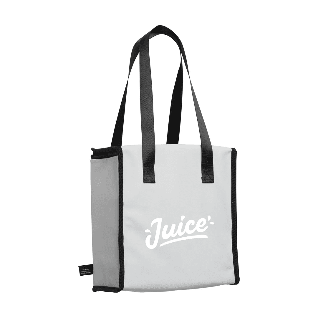 Insulated tote bag photographed on a plain white background
